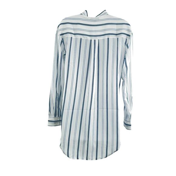 Elizabeth and James Button Down Tunic Shirt Women's XS White Blue Striped Light - Picture 8 of 12